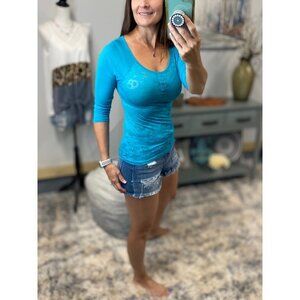 ❤️‍🔥Skull Burnout Raglan Jersey Henley Shirt Jade 0418